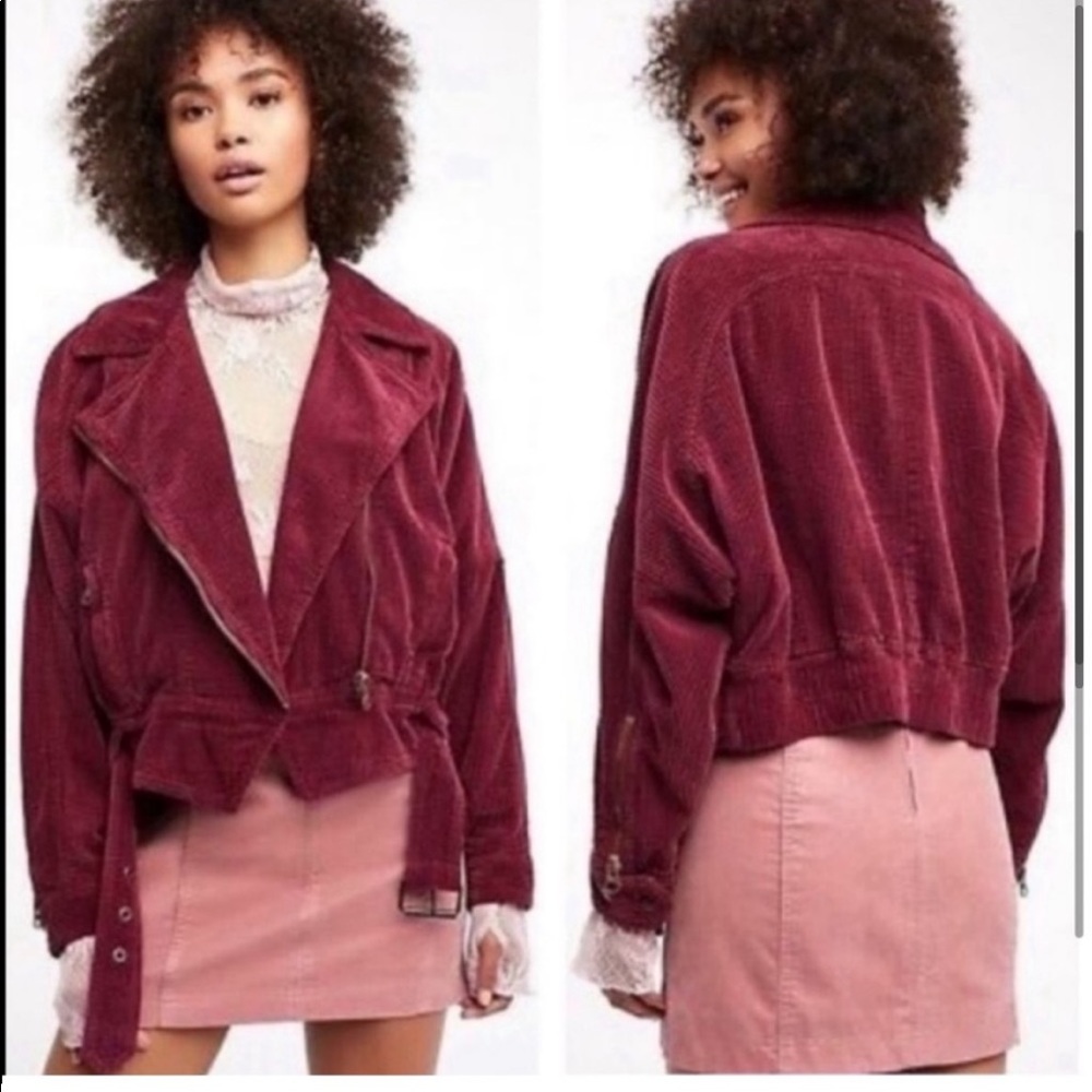 Free People Burgundy Corduroy Moto Jacket